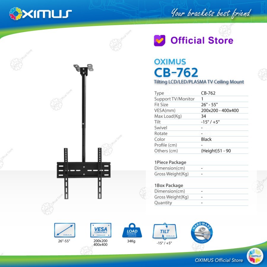 BRACKET TV LED CEILING GANTUNG PLAFON 26&quot;-55&quot; Oximus CB762 / CB-762