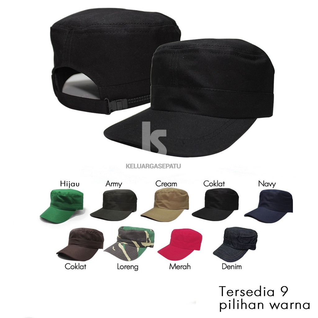 Topi Komando / Army Gaya Vintage Unisex Adjustable Macam-Macam Warna Polos