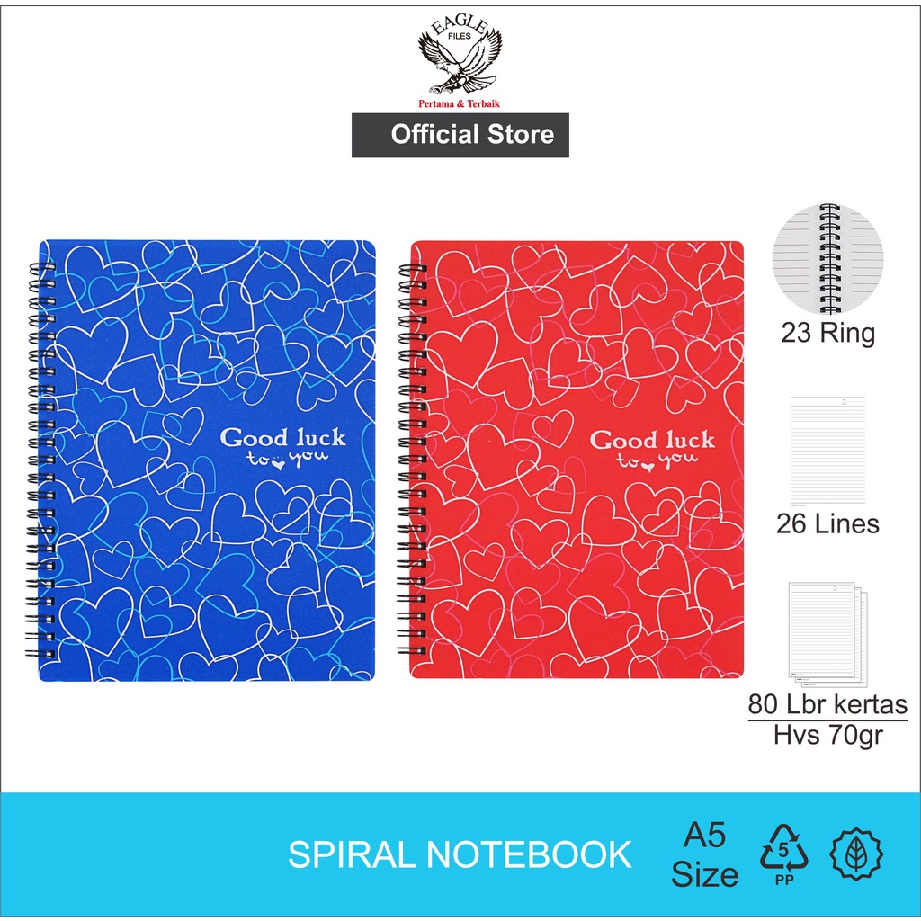 

Notebook Spiral A5 TOMEX Buku Tulis Buku Catatan Diary Motif GOOD LUCK Isi 80 Lembar