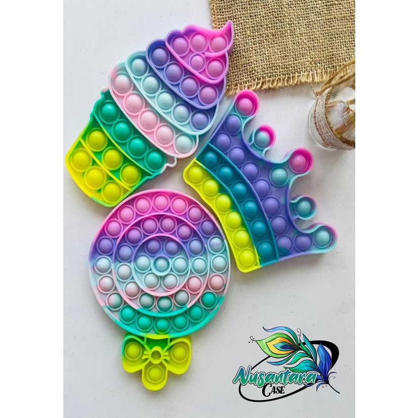 pop it fidget push bubble toys gelembung 3d rainbow pelangi karakter mainan anak NC7433-3