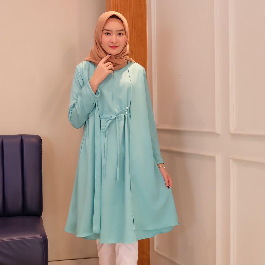 warna/i Bayar Ditempat promo Zara Tunik Hijau Mint Atasan wanita muslim fashion atasan terbaru murah