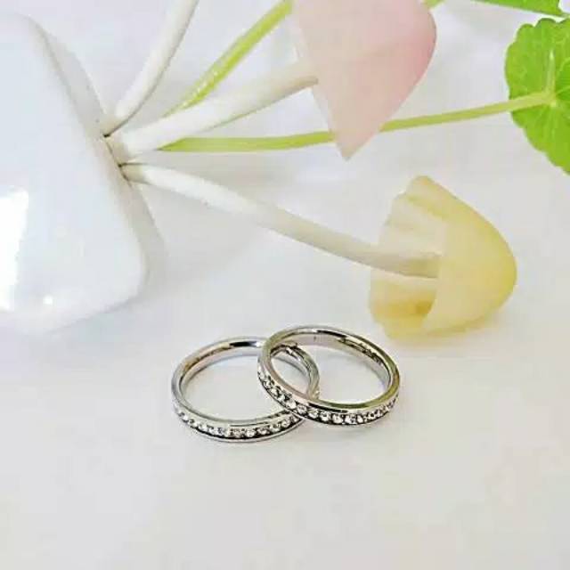 Cincin couple Titanium Stainless steel FULL MATA 1Baris anti karat selamanya Fashion Ring