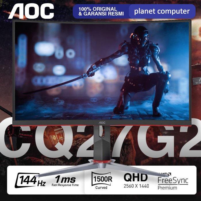 Monitor LED AOC CQ27G2 27&quot; QHD 144Hz 1ms VA HDMI DP Freesync HDR