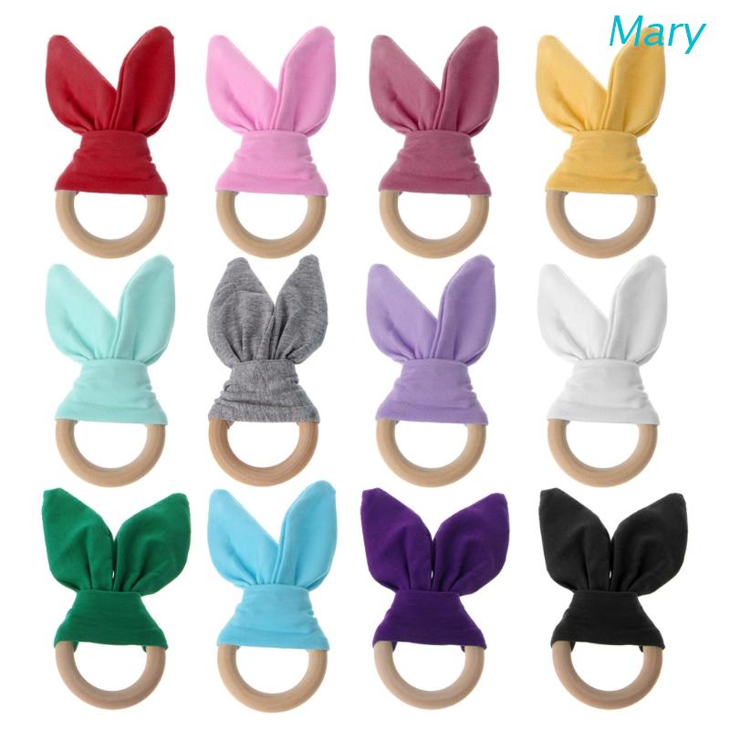 Mary Mainan Teether Bayi Bentuk Telinga Kelinci Bahan Kayu