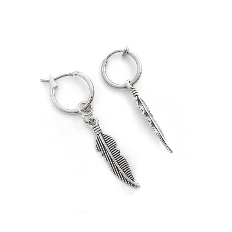 Anting tindik dan jepit model daun bahan stainless steel