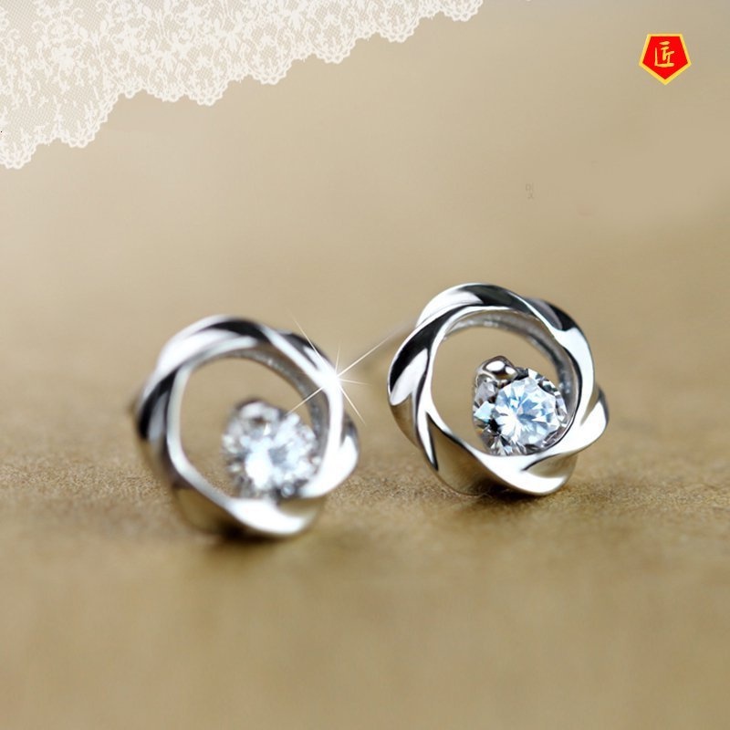 [Ready Stock]Silver Creative Personalized Diamond Stud Earrings