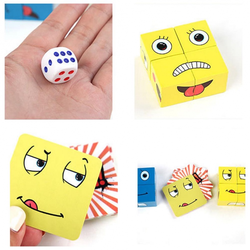 Wooden Educational Toys Magic Face Change Cube Building Blocks Puzzle Interactive Board Game Challenge Learn Emoticon Children Gift