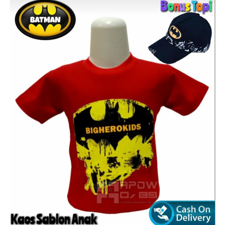 COD baju anak laki laki baju kaos anak sablon betmen paket hemat bonus topi betmen bordir baju kaos anak baju kaos oblong anak topi anak usia 1-10 tahun