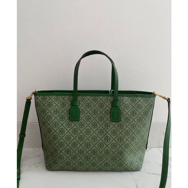 Tory Burch T Monogram Coated Canvas Small tote  Bag Arugula