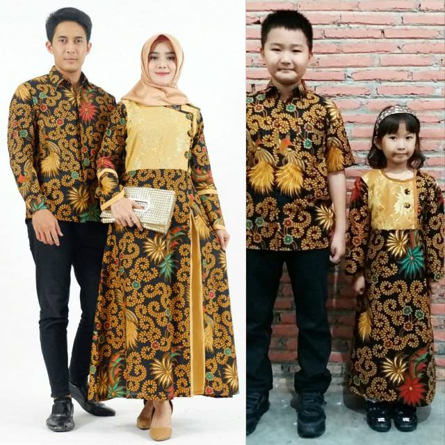 Sarimbit Couple Seragam keluarga 1 Anak Dress Gamis Batik Jumbo Latifa Brokat