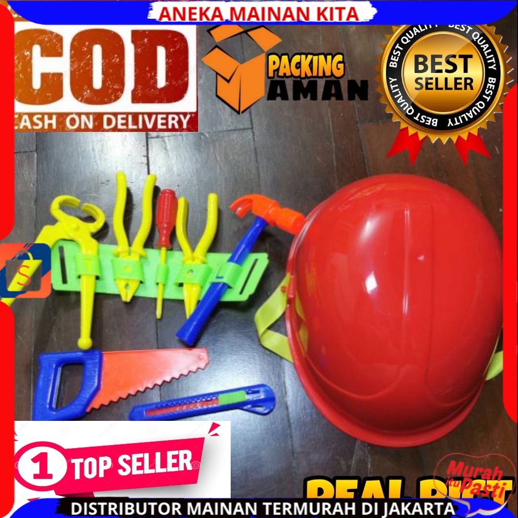 Mainan Perkakas dengan Helm / Konstruksi / Peralatan Tukang Berkualitas Harga Murah LE2 SNI MURAH