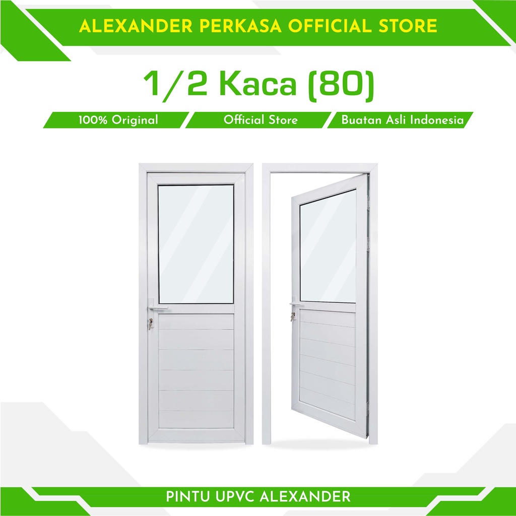 PINTU PANEL UPVC PINTU KAMAR PINTU RUANG KERJA 1/2 KACA 80X200 CM PINTU MINIMALIS