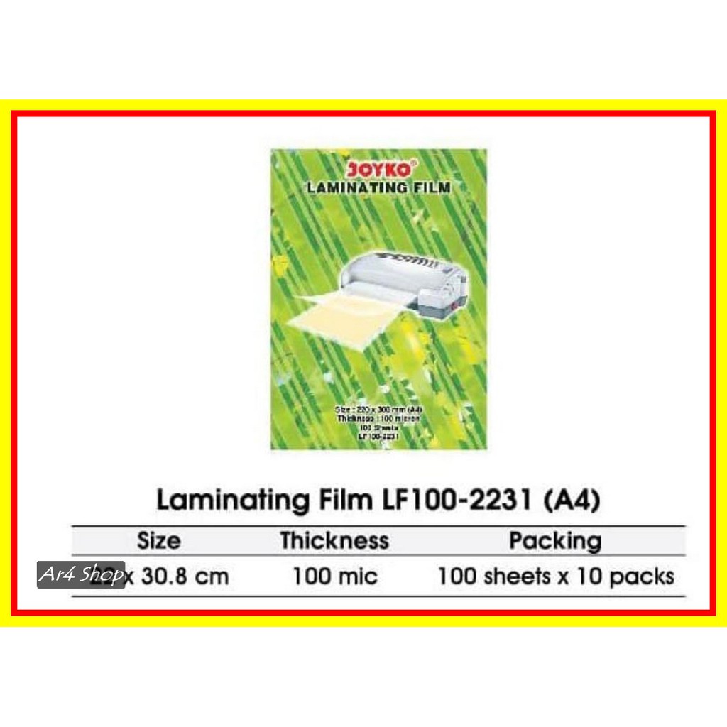 

Laminating Film - Joyko -Lf100-2231 A4 100S