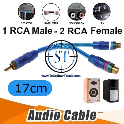 Kabel Y RCA Transparan 1 Male to 2 Female / 1 Female to 2 Male Audio Mobil Subwoofer Cabang 2RCA Gold Plate