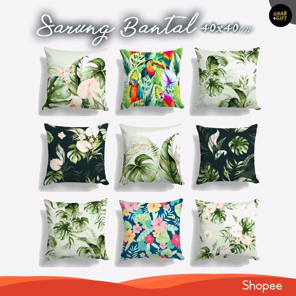 SARUNG Bantal Sofa Motif Daun Monstera 40X40 cm Cushion Pillow Cover