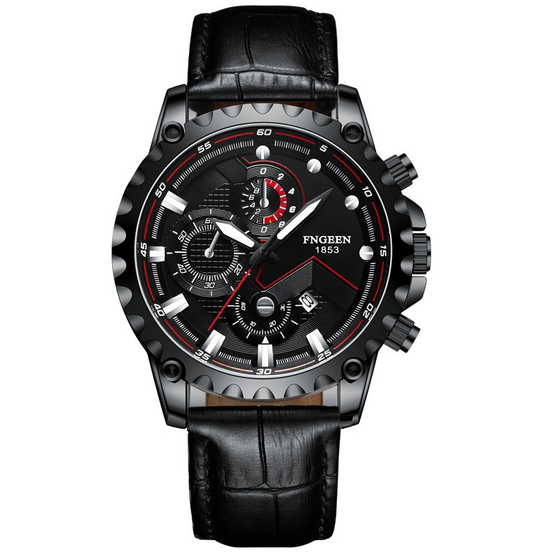 (COD) Jam Tangan FNGEEN Kulit Pria Anti Air Men Fashion Watch Kalender Bisnis Milenial Cowok