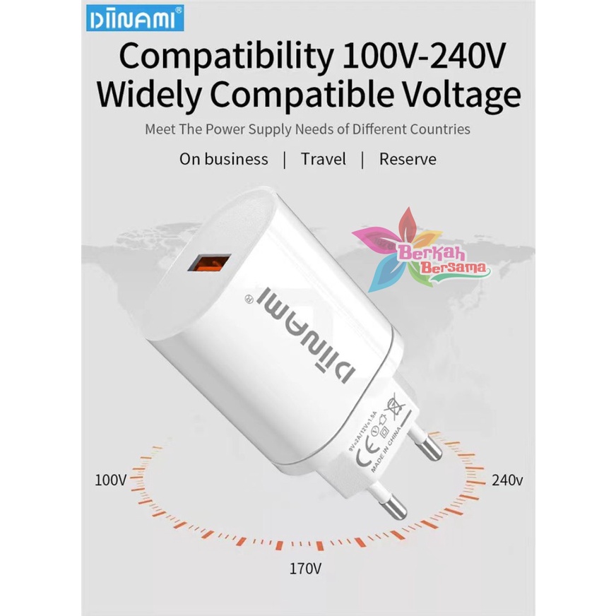 DIINAMI Adaptor Charger DM-Q1 Batok Charger Single Port Quick Charger 18W Qualcomm QC3.0 3A Output - Garansi Original Resmi 1 Tahun BB7029