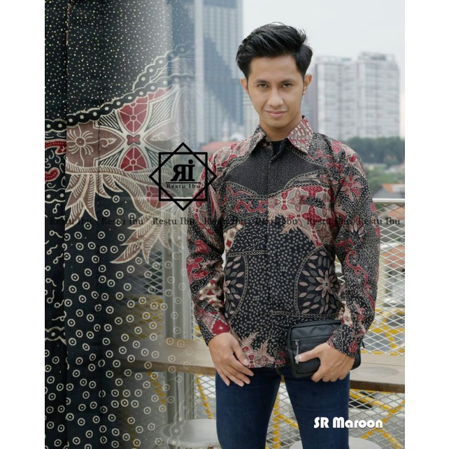 COUPLE ROK BATIK KEMEJA BATIK MOTIF SR MAROON