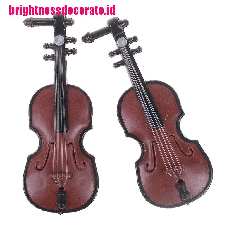 Brightid 2pcs Miniatur Biola Bahan Plastik Untuk Dekorasi Rumah Boneka Diy