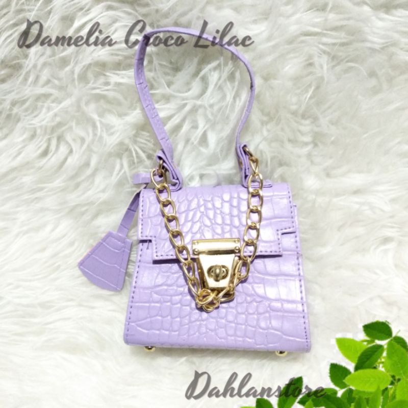 Damelia Croco Mini LILAC | Tas Pesta Cewek Cantik Perempuan kecil 2in1 Synthetic Leather Branded COD