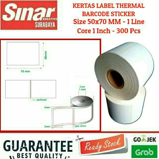 

KERTAS LABEL THERMAL BARCODE STICKER RESI 50x70mm 1 Line - 300 Pcs - Core 1 inch