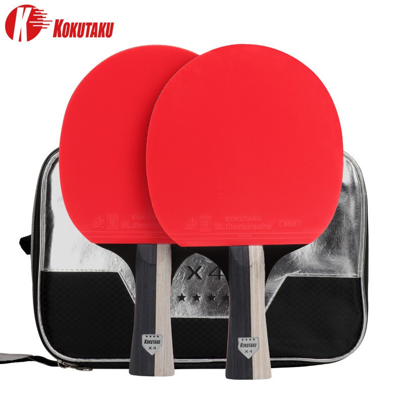 Kokutaku 4-Star Raket Tenis Meja / ping pong Profesional Bahan Karet Dengan Tas