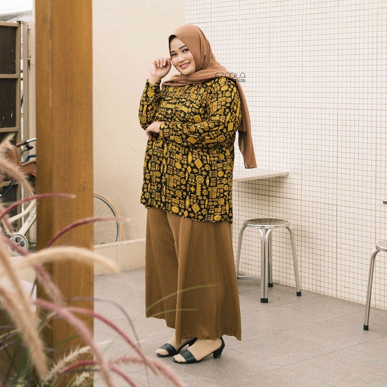 Ezpata Tunik Wanita Ethnic  Bigsize Jumbo Busui Friendly Katun Rayon Adem LD 130 cm LD 140 cm Kancing Depan Motif Etnik Terbaru