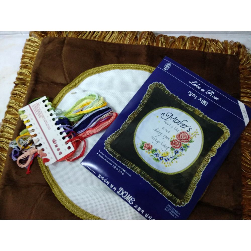 Paket Sulam Kristik Sarung Bantal DOME 120108 Mother Bunga Mawar Rose Ibu Love