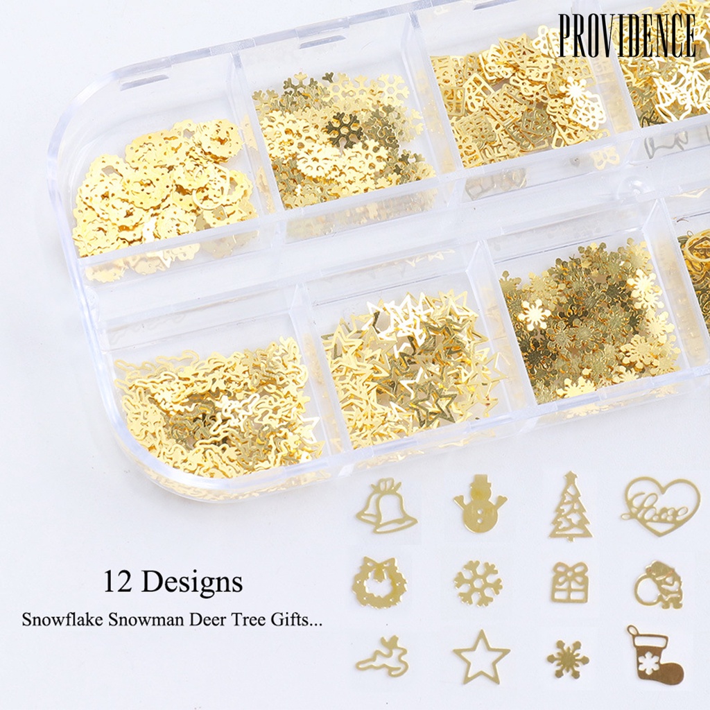 Providence 1 Box Nail Decor Mixed Elk Snowman Snowflake DIY Design Gold Color Metal Nail Art Studs Set for Nail Design