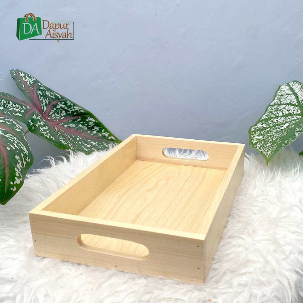 1Set 4pcs Baki Hantaran/Nampan Kayu Tray Kayu Pinus Model Pegangan Datar