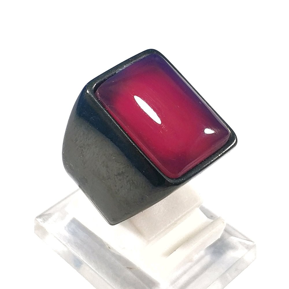 CINCIN BATU AKIK NATURAL RED CARNELIAN SQUARE RING TITANIUM HITAM MAKIN BERGAYA