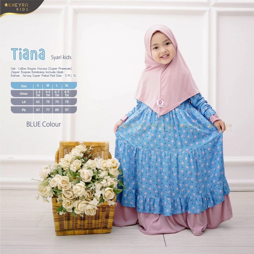 FASHION KIDS TIANA DRESS GAMIS MUSLIM anak-anak FREE HIJAB 2-9tahun kekinian OOTD STYLE lebaran dais