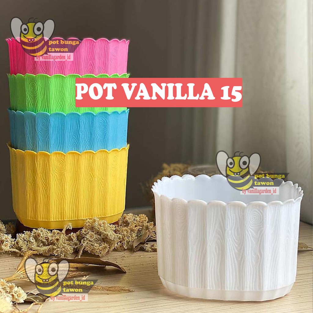 Pot Bunga Vanilla Motif Kayu Pot 15 Warna Warni