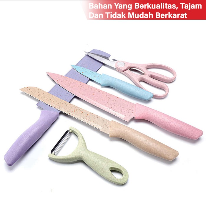 GM Bear Pisau Dapur Set isi 6pcs 1138-Kitchen Knife Set Multicolor