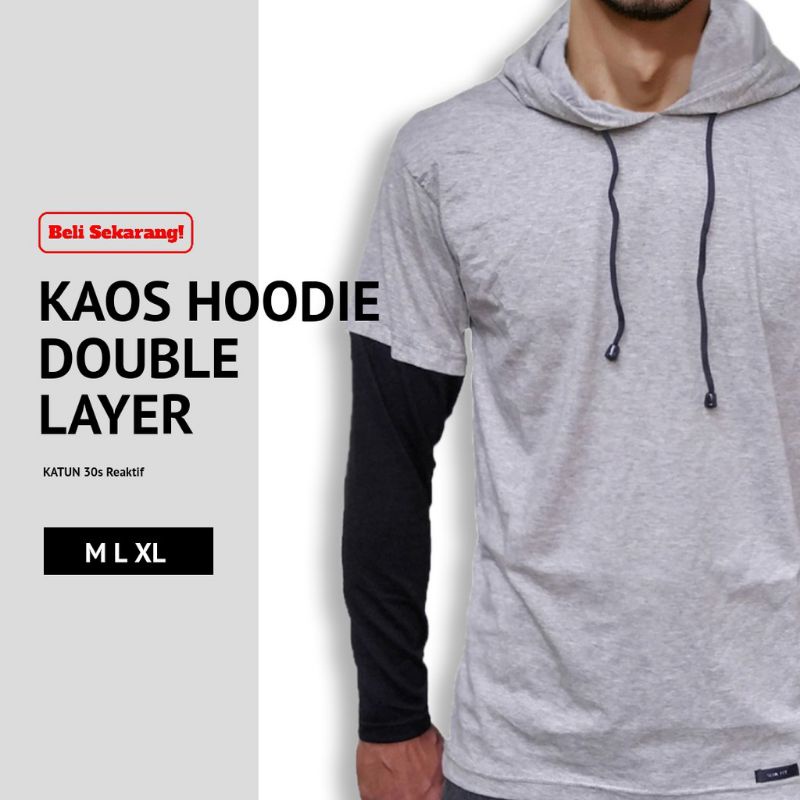 kaos Hoodie doble layer lengan panjang