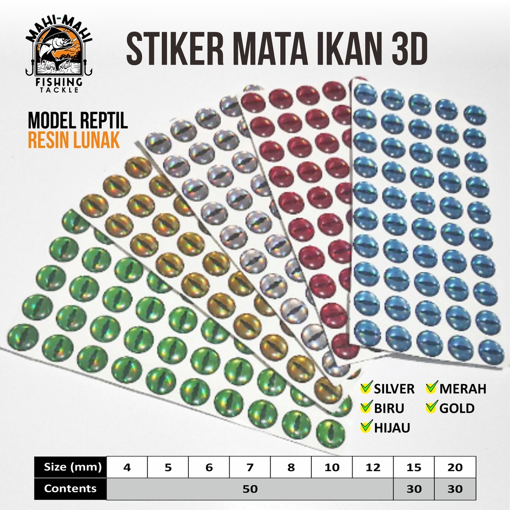 Stiker Mata Ikan 3d 4mm - 20mm Motif Reptil Bahan Resin Lunak joss