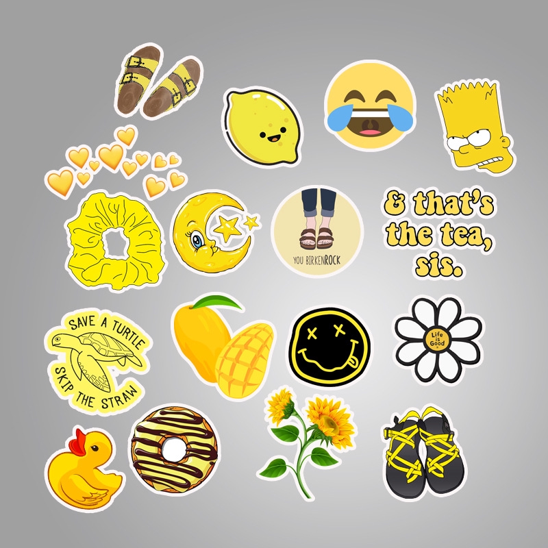 50 Pcs / set Stiker Desain Bunga Lemon Warna Kuning Tahan Air Untuk Dekorasi Kulkas Skateboard