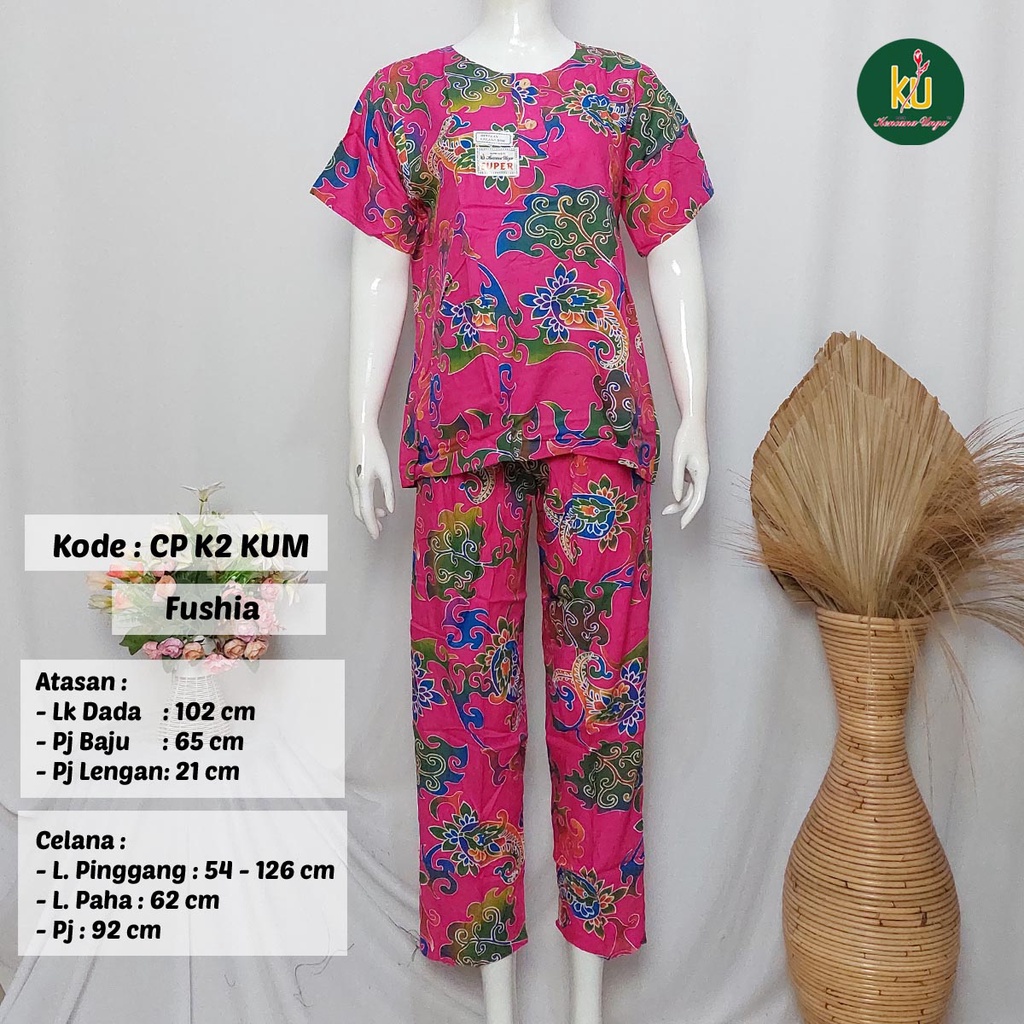COD SETELAN BATIK KENCANA UNGU ASLI | Baju Santai Tidur Wanita Setelan Celana Panjang Piyama Motif-Fushia A