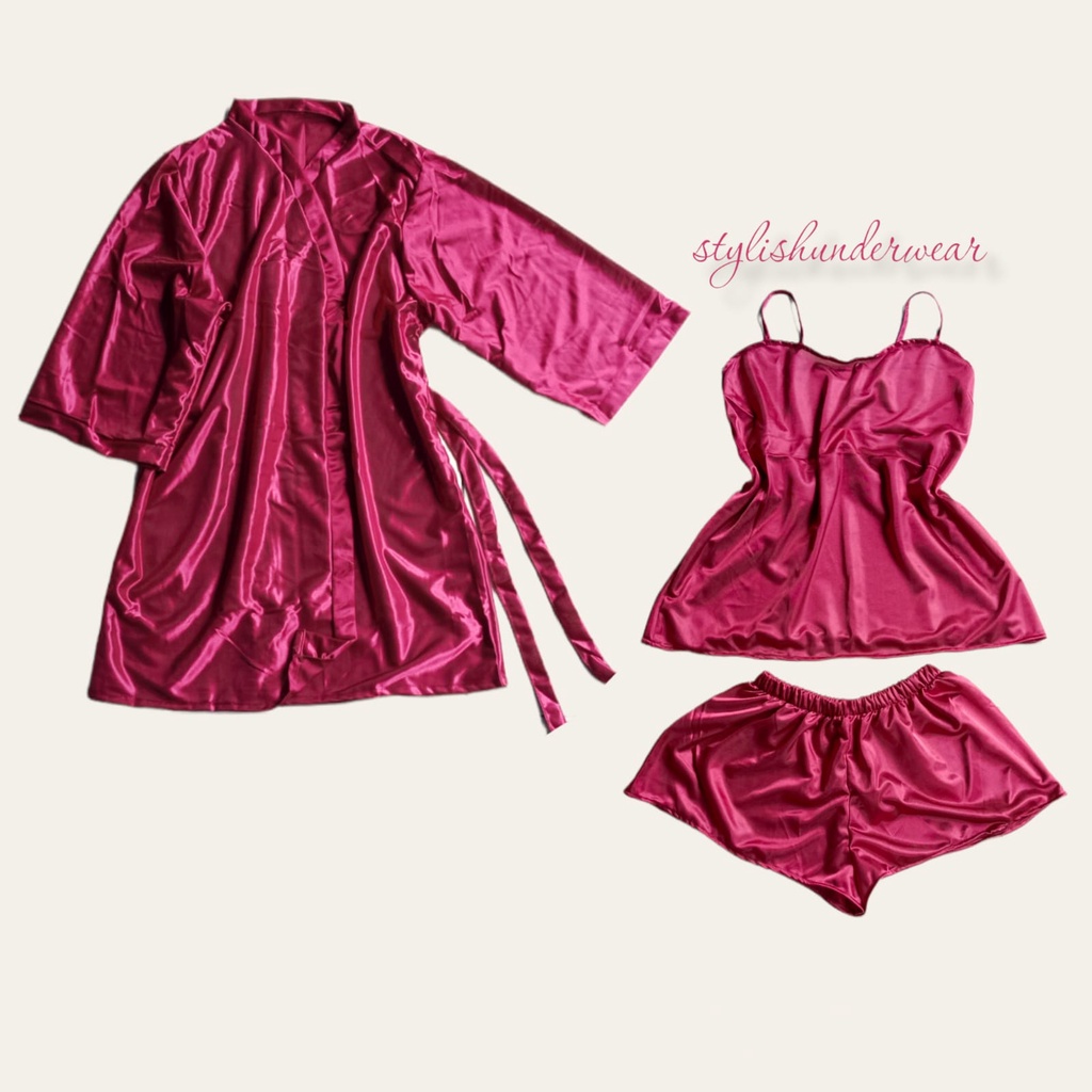 Nabila kimono pendek set tanktop celana satin big size jumbo