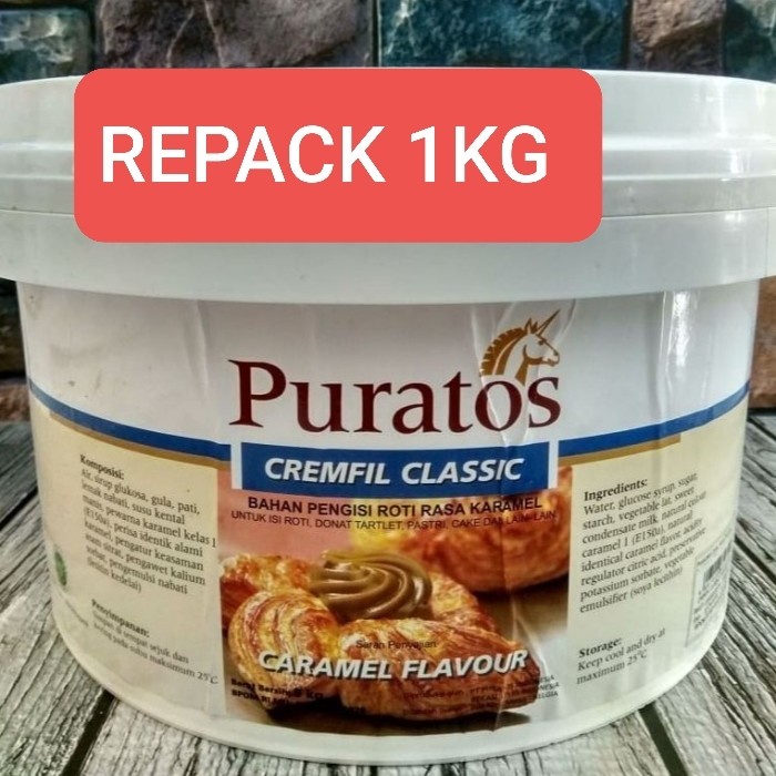 

Selai Karamel Caramel Puratos Cremfill Filling Topping Isian Roti Kemasan Repack 1Kg