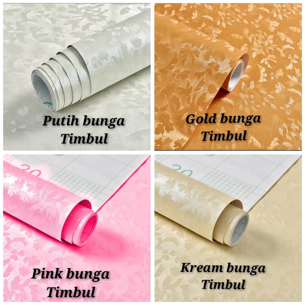 Wallpaper Dinding Putih Bunga Timbul /Pink Bunga Timbul / Kream Timbul Emboss Bunga
