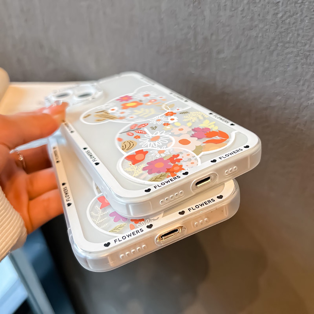 Soft Case Silikon Motif Bunga / Beruang Untuk iPhone 13 12 11 Pro Max X XR XS Max 7 8 Plus SE 2020