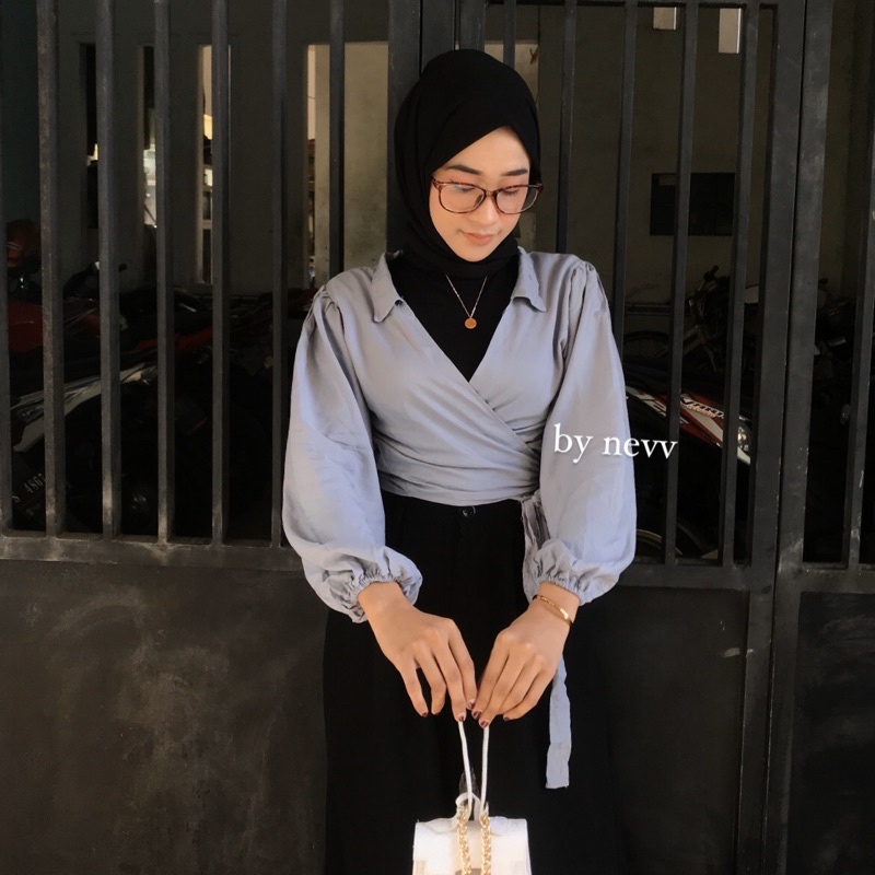 (BISA COD) DESITA CROP WRAP BLOUSE / BAJU KEMEJA ATASAN BLOUSE WANITA / OUTFIT SELEBGRAM VIRAL