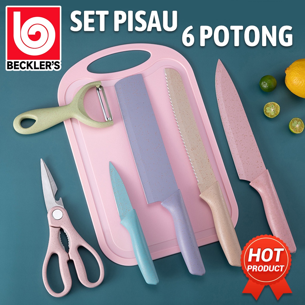 Pisau Dapur Set isi 6 PCS Stainless Steel Dilapis Anti Lengket / Pisau Gandum Jerami 6in 1 Kitchen Knife Tajam Bahan PREMIUM