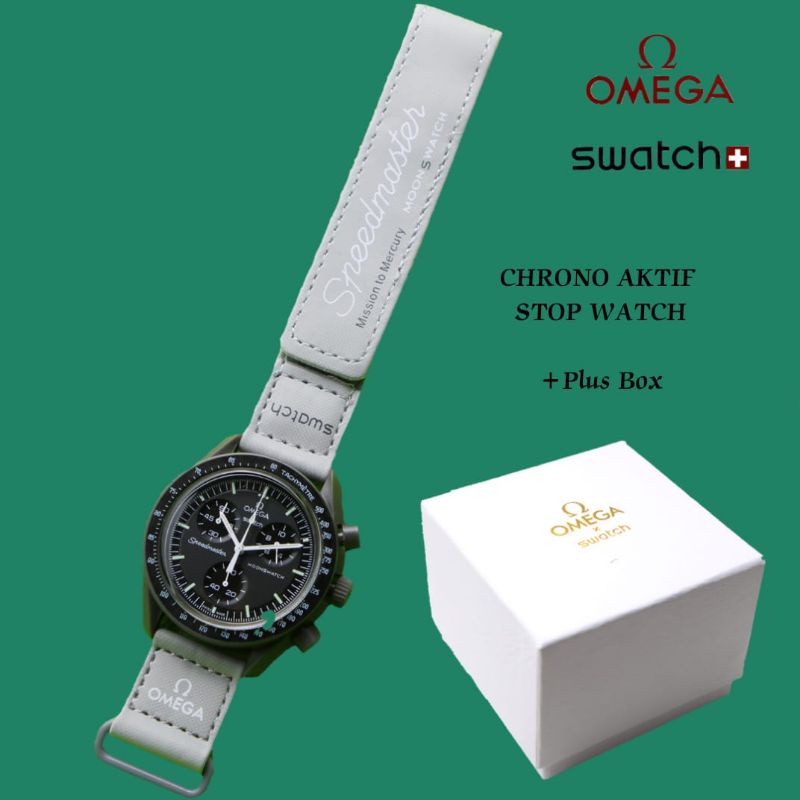 Promo Jam Tangan Pria Unisex Swatch X Omg Chrono Aktif Premium Grade A+ Tali Kanvas Kulit Fashion Ne
