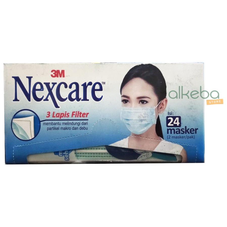 Masker medis 3 ply 3M nexcare model earloop 3 lapis filter dus isi 24