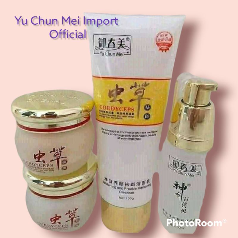 YU CHUN MEI CORDYCEPS Herbal Import (Paket lengkap) Cream Siang, Malam, Serum, Sabun