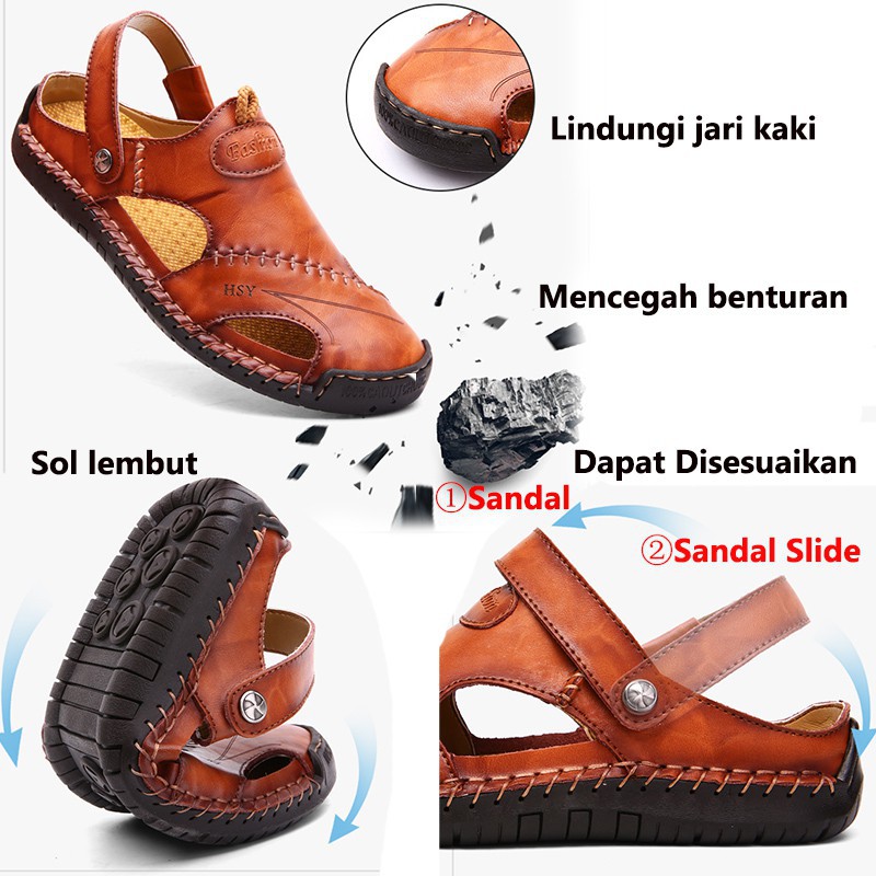 Sandal Slide Pria Sandal kulit Pria Classic Sandal kulit Sepatu Pria Sepatu pantai Sandal Gunung