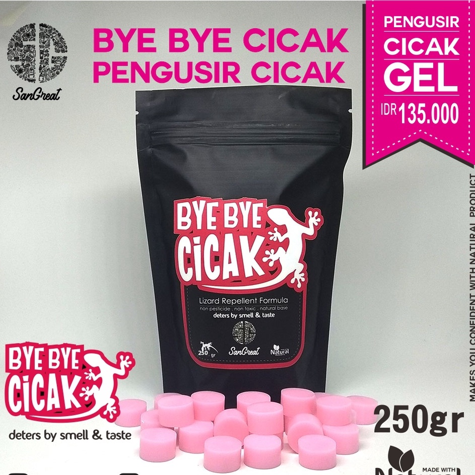 Semprotan cicak dan kapur barus anti cicak organik obat Pengusir Cicak Alami Terbaik SanGreat Bye Bye Cicak Gel 250 gr dan Spray 250 ml agar cicak pergi dari rumah