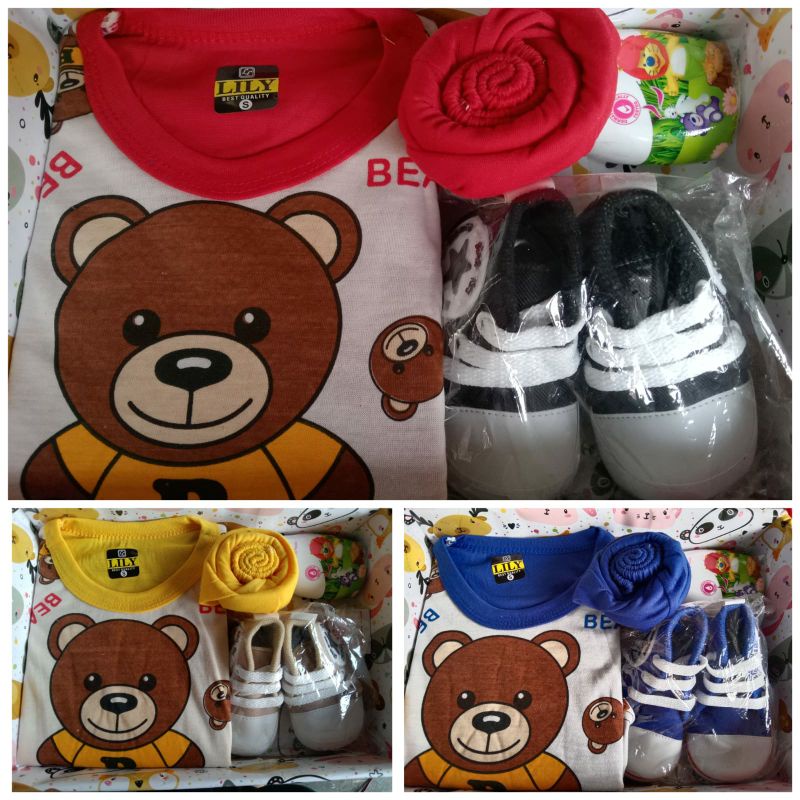 Kado bayi baru lahir/parsel sambang bayi - COWOK- ready sesuai gambar.-Bear2 sepatu tali
